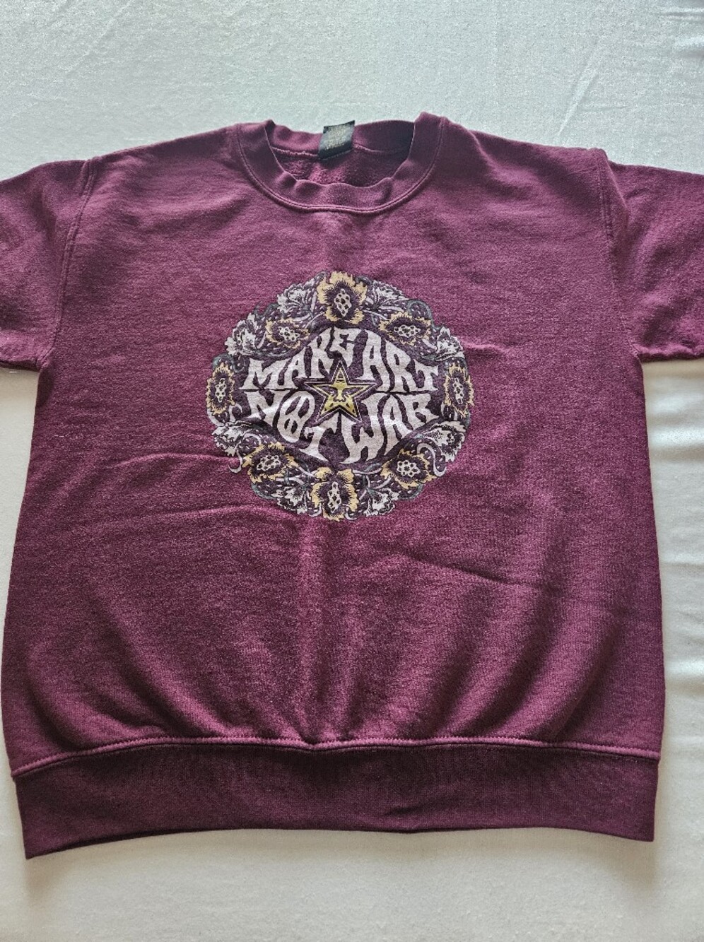 Obey "Make Art Not War" Center Graphic Crew Neck Sweatshirt in Plum Size Small